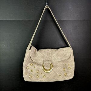Elliott Lucca Isadora Ivory Leather Woven Shoulder Bag Handbag Flap Basketweave